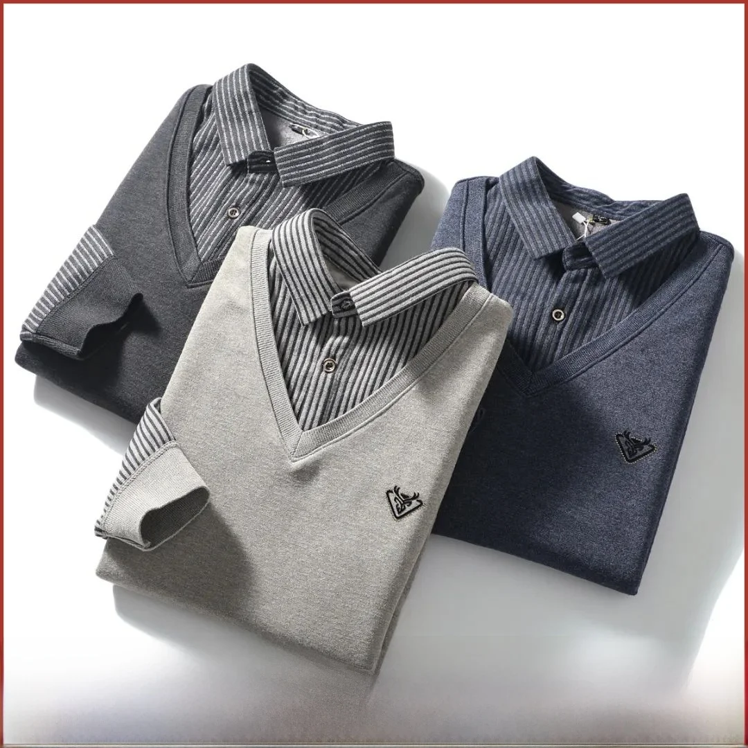 

Value for Money Fce Lined Thiened Men's Faion Busin Knitwear irt Collar Sweater Autumn Winter V-ne Color