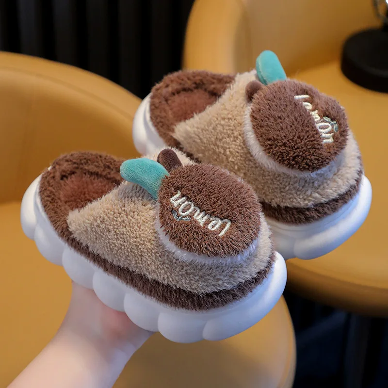 Winter Slippers Parent-child Furry Slippers Warm Plush Boys And Girls Indoor Cotton Slides Wrap Heel Kids Bedroom Shoes Non-slip