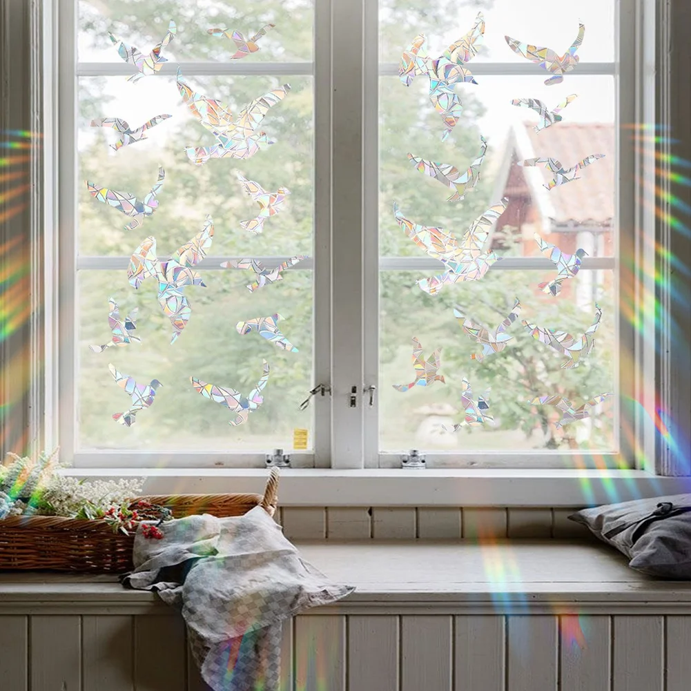 Static Holographic Dove Clings for Smooth Glass Surfaces Bird Strike Deterrent 6 Sheets PVC 39.37 in x 70.86 in Total