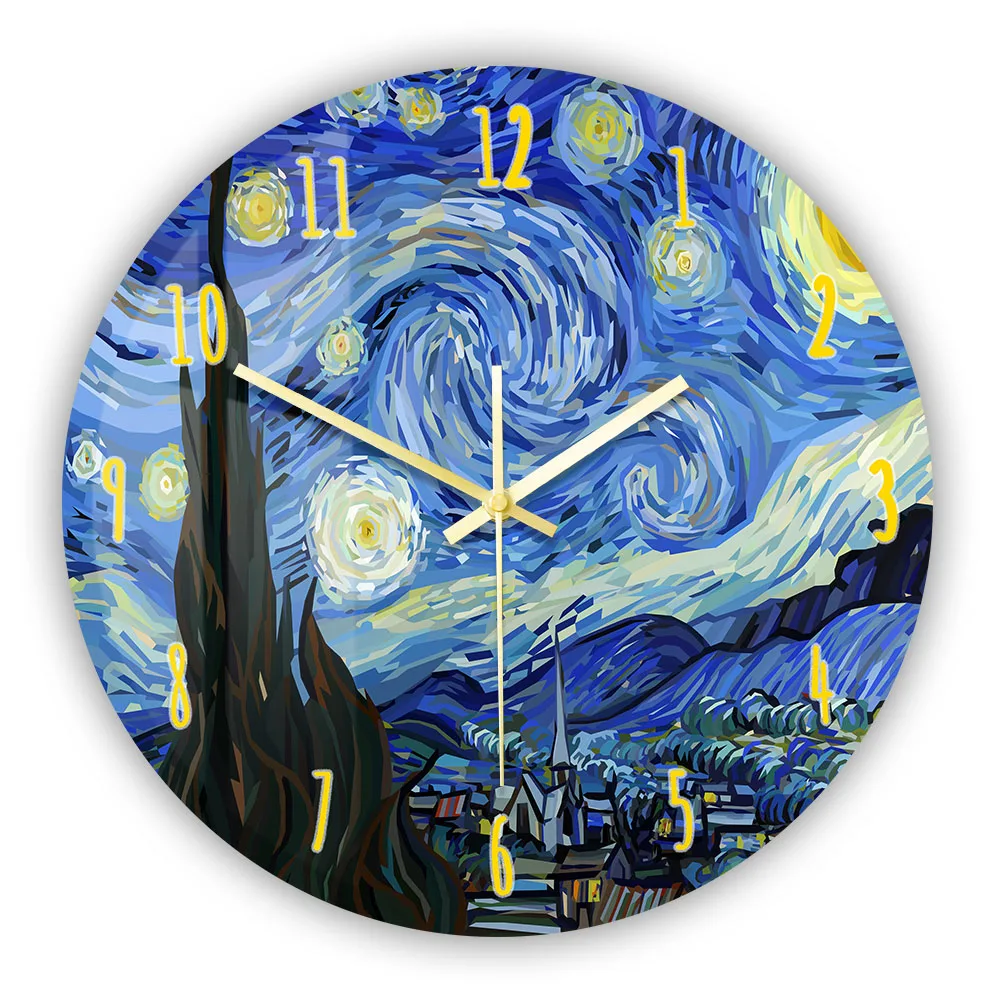 The Starry Night Famous Art Decor Painting Printed Wall Clock Vincent Van Gogh Artwork Silent Sweep Wall Watch For Artist RoomTh