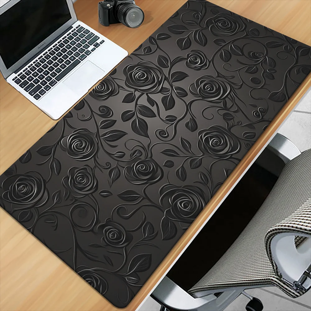 

Black Rose Floral Large Mouse Pad Non-Slip Rubber Base Desk Mat Durable Gaming Office Keyboard Mat for Gaming Office Accessories