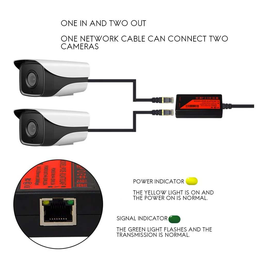 Extensor poe de 2 portas 100mbps com padrão ieee 802.3af para câmera ip nvr ap ip voz poe estender 100 metros para alcance poe