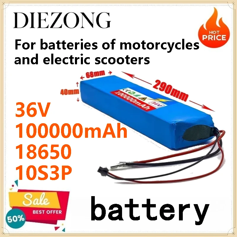 Batterie pour moto et scooter 10S3P 36V 100000mAh 18650 Ion Eddie 1000W Haute puissance et capacité 36V