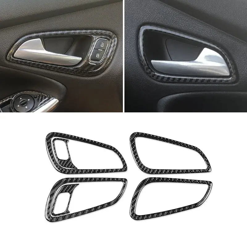 6pcs Soft Carbon Fiber Car Interior Accessories Door Handle Panel Trim For Ford Focus SE RS ST Ecoboost 2015 2016 2017 2018