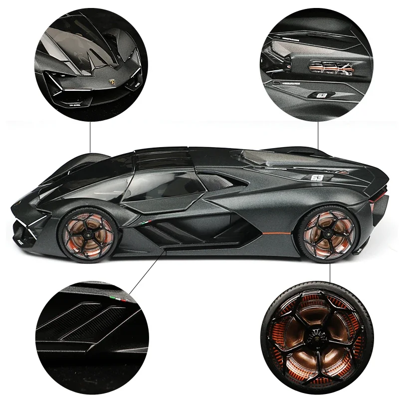 โมเดลรถอัลลอยด์สีดำ 1:24 รุ่น Terzo Millennio ของสะสมตกแต่งรถยนต์ ของเล่น ของขวัญ โมเดลหล่อขึ้นรูป