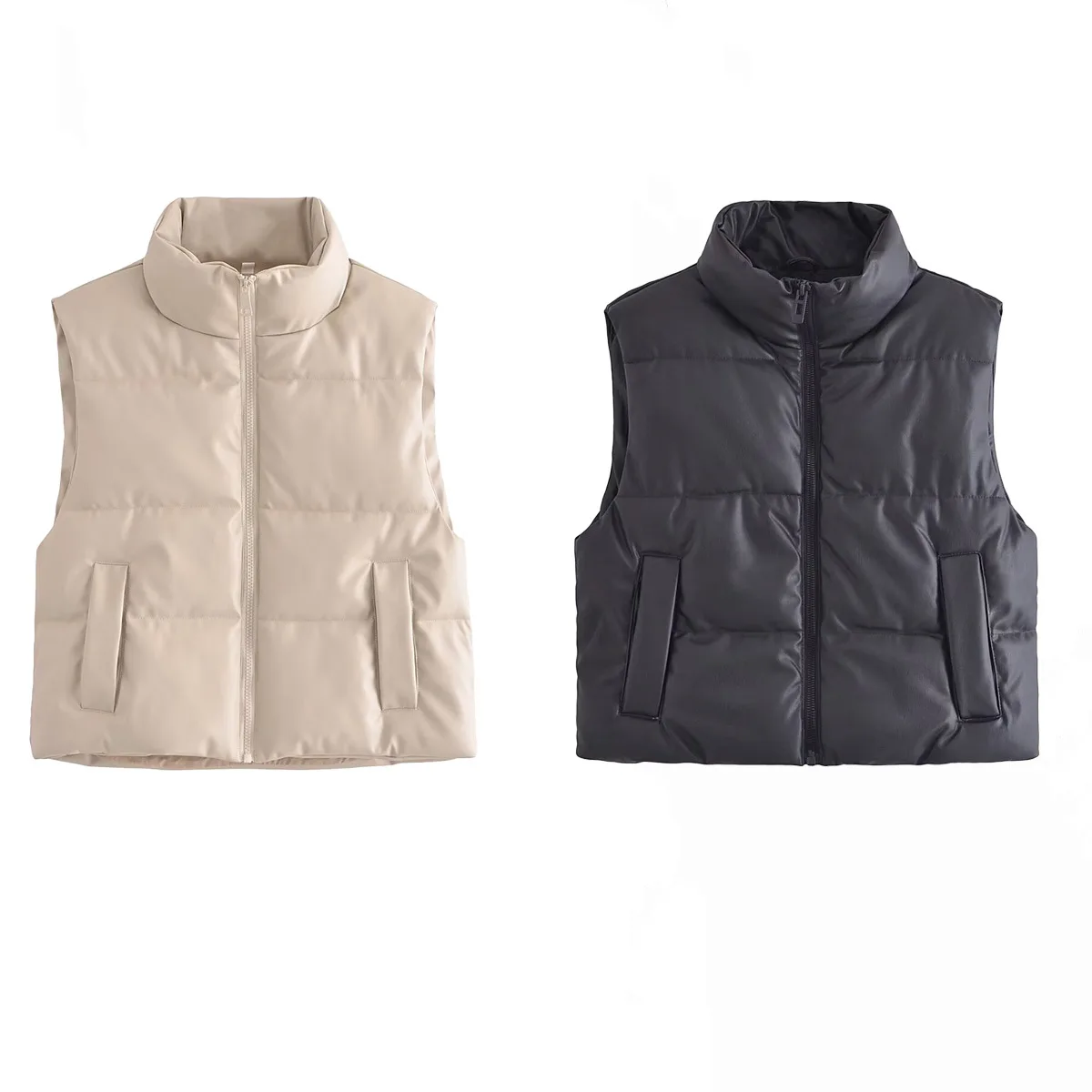 

Women's PU vest autumn and winter new European and American basic version stand collar single-breasted warm shoulder