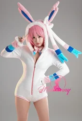 Mobbunny PM Derivative Sexy Fluffy Hooded Bodysuit Deep V Kawaii One Piece Romper with Choker and Socks Cosplay Costume