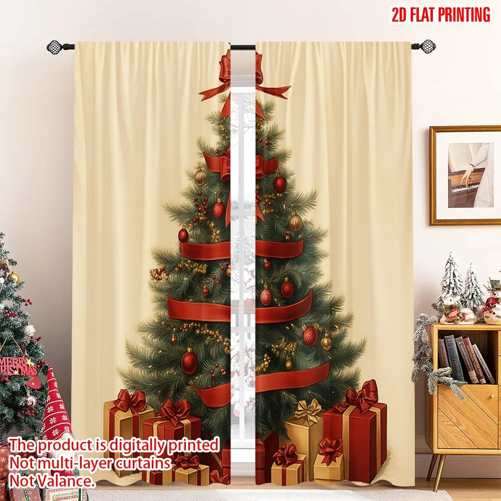 2 قطعة 2D الطباعة المسطحة عيد ميلاد سعيد الستائر الشعبية شجرة عيد الميلاد الهدايا الشريط 100% البوليستر بدون كهرباء احتفالي