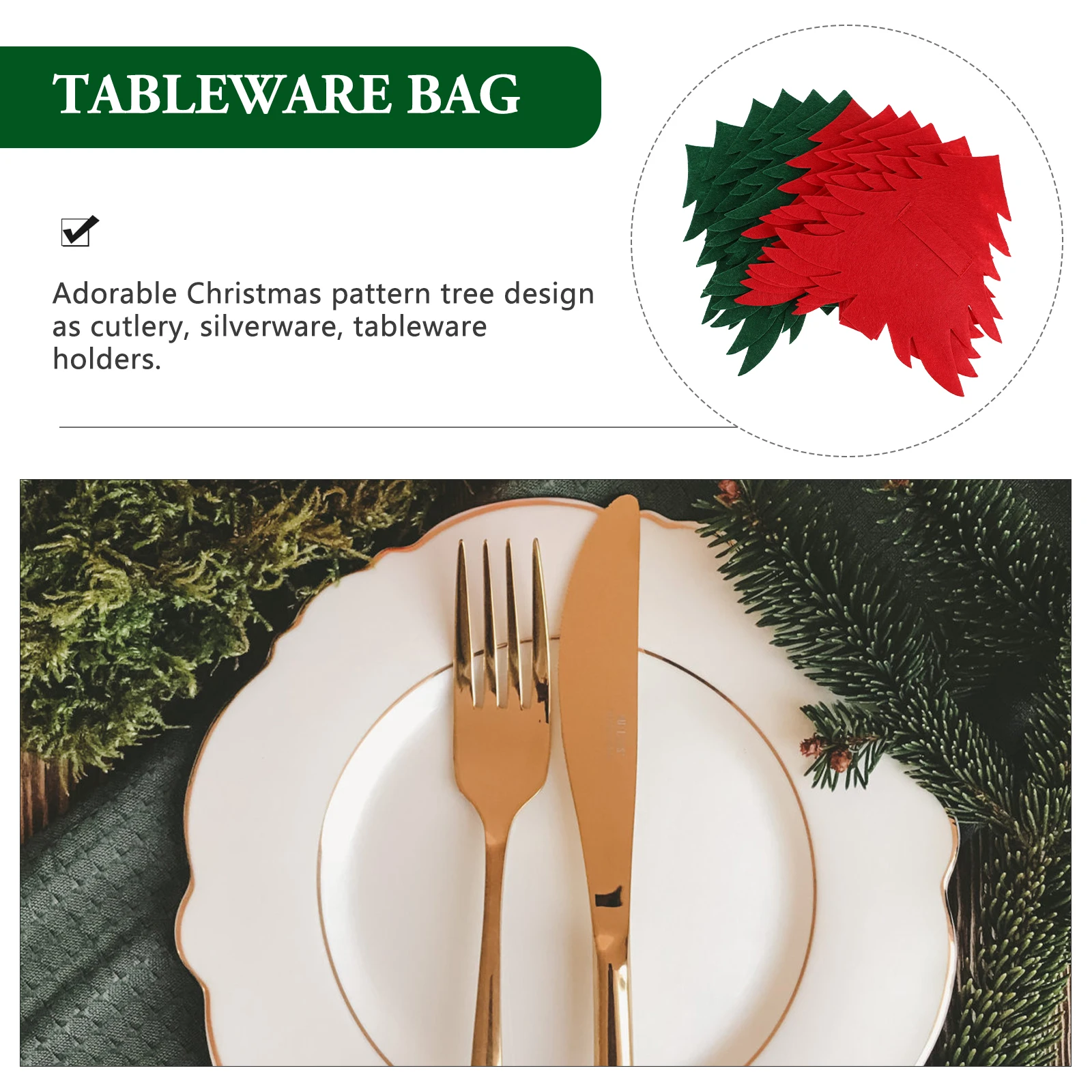 

12pcs Christmas Tableware Holder Bags for Silverware Cutlery Set Dining Decoration Tree Shape Storage ganizer