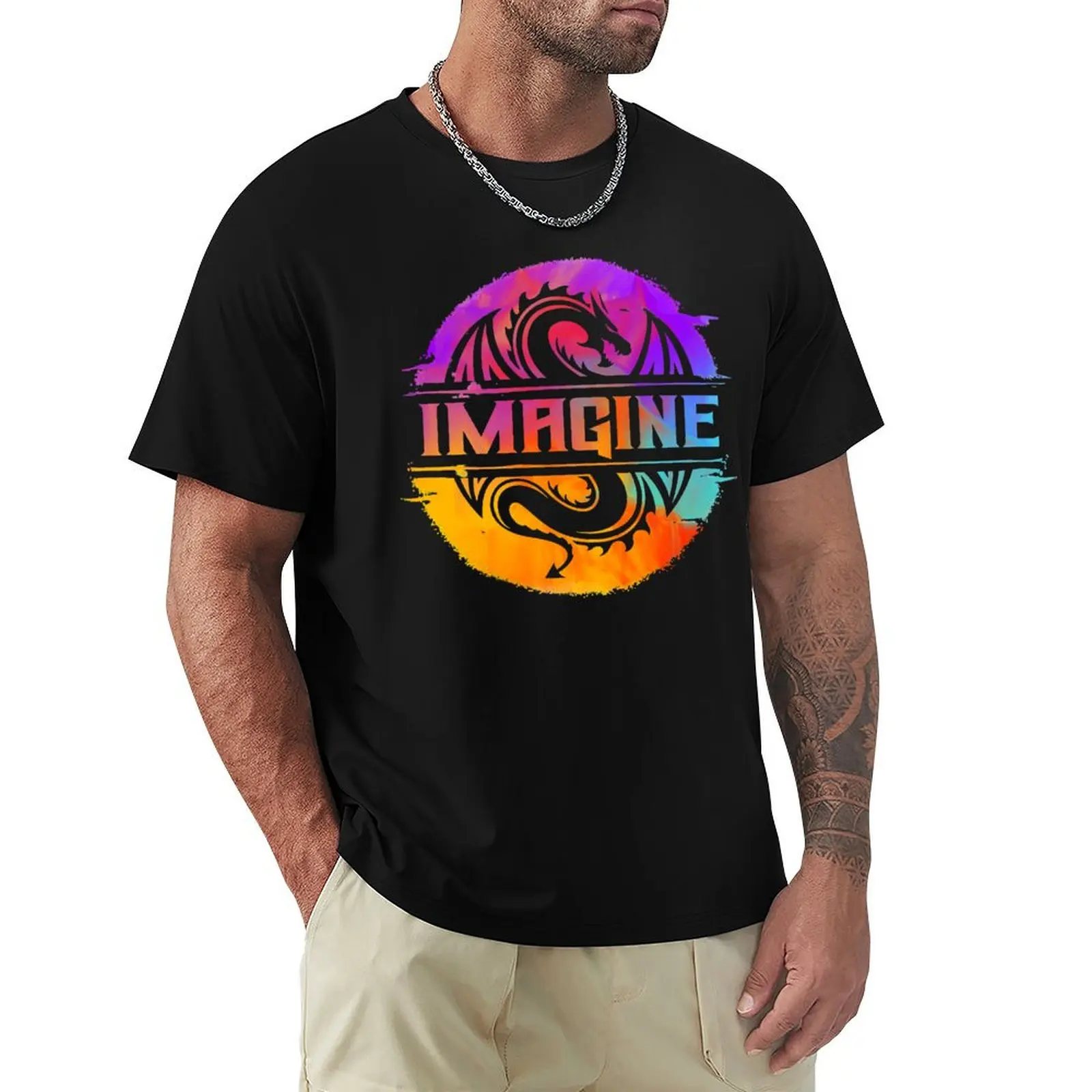 

IMAGINE Colorful Watercolour Graphic Dragon T-Shirt T-shirts man vintage graphic tee new gifts and t-shirts anime shirts men