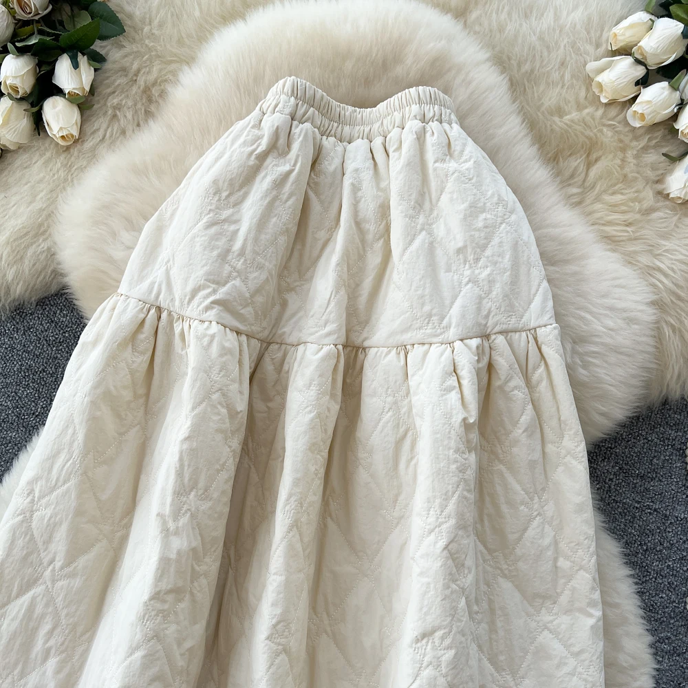 Falda informal gruesa y cálida Retro para mujer, faldas largas acolchadas de Color sólido, estilo Vintage, otoño e invierno, 2025