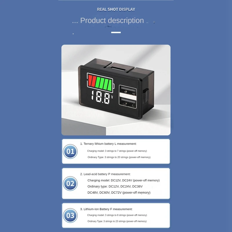 1 Piece Battery Charge Level Indicator Test Display LED Tester Voltmeter , Ordinary Type DC 8-100V