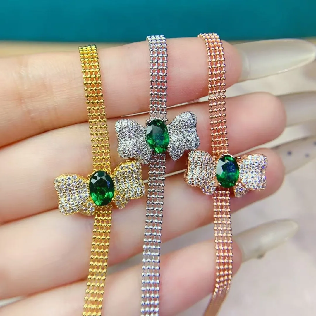 

Enchanting Natural Diopside Silver Bracelet S925 Hypoallergenic Elegant Design Shimmering Stylish Gift
