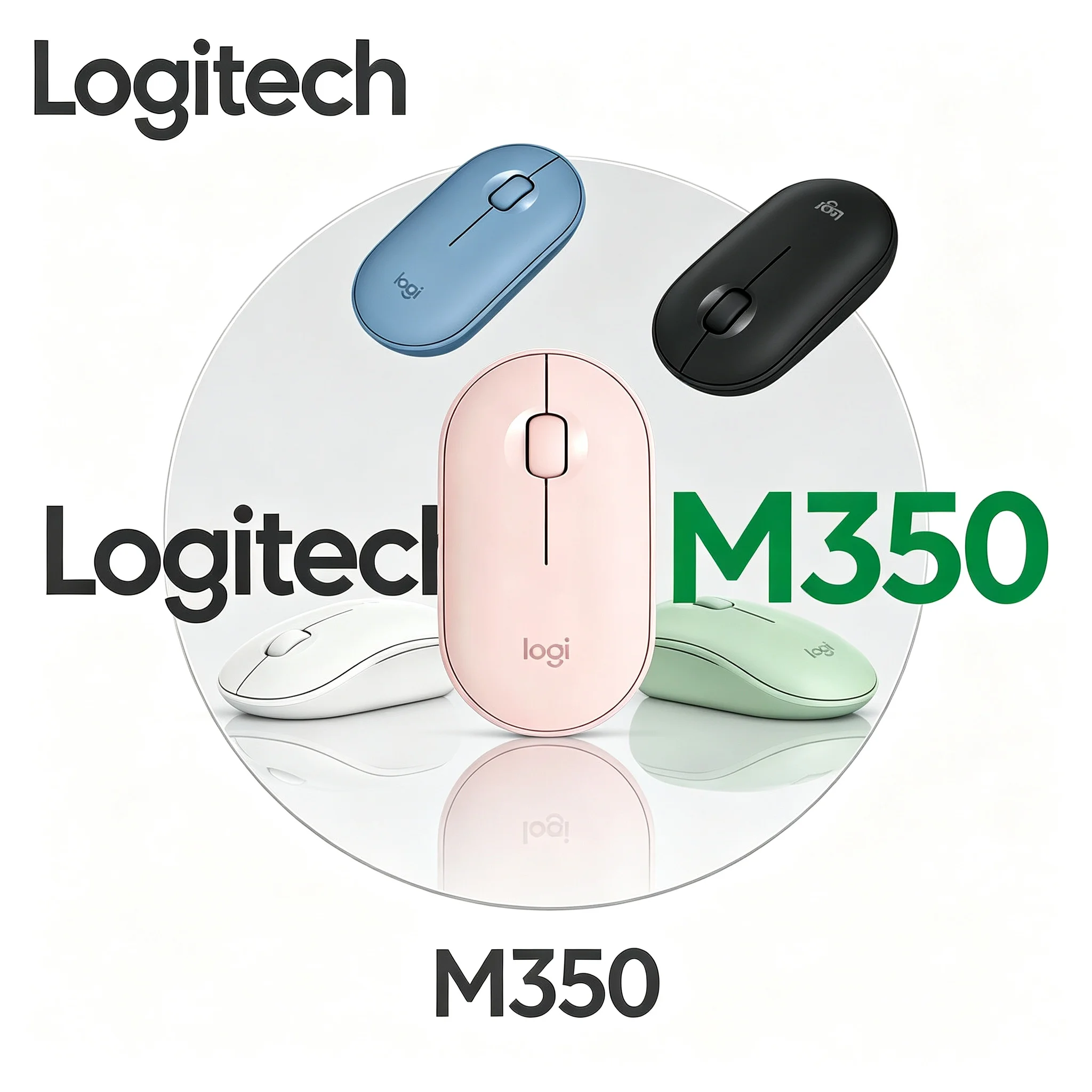 Logitech M350 Pebble Wireless Silent Mouse Fashion Matte Pastel Color Slim Portable Office Mice