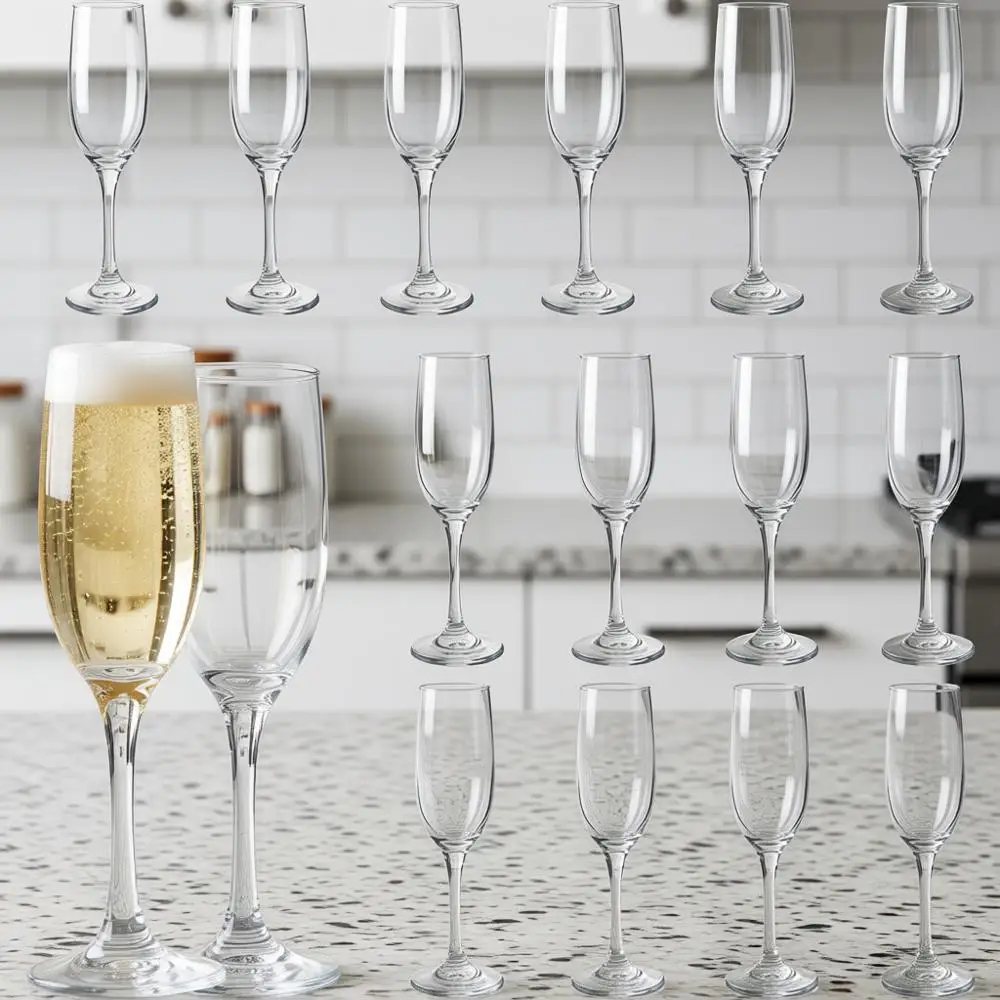 

Set of 16 Champagne Glasses, Classic Shape, Long Stem, Clear