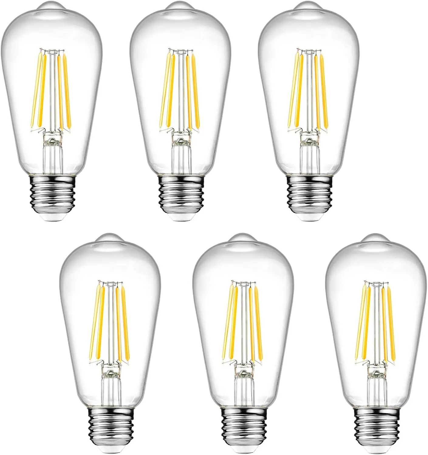 

6W Vintage LED Edison Bulbs, 60W Equivalent, 700lm Warm White 2700K, Dimmable, E26 Base, Pack of 6