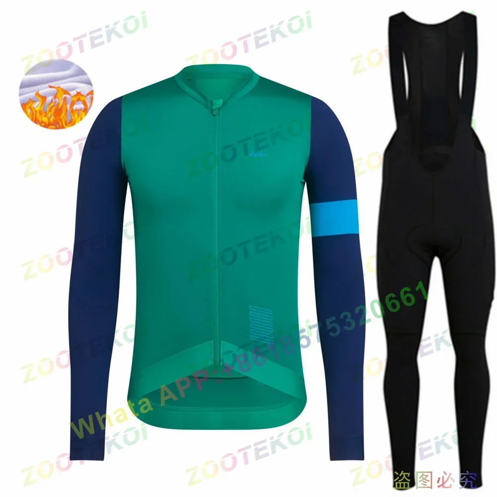 POIPHOI 2023 Winter Cycling Set Men Thermal Fleece Long Sleeve Racing Jersey Suit Cycling Clothing Bib Pants Set