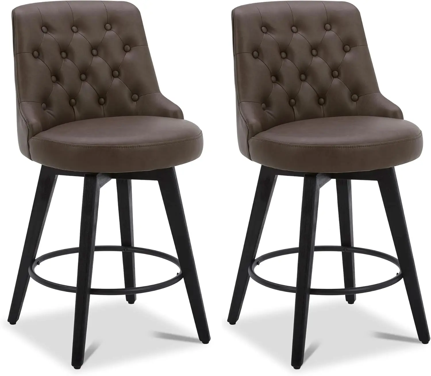 

Modern Swivel Bar Stools, Faux Leather Upholstered Counter Height Bar Stools with Back, Solid Wood Legs,Set of 2, Chocolate