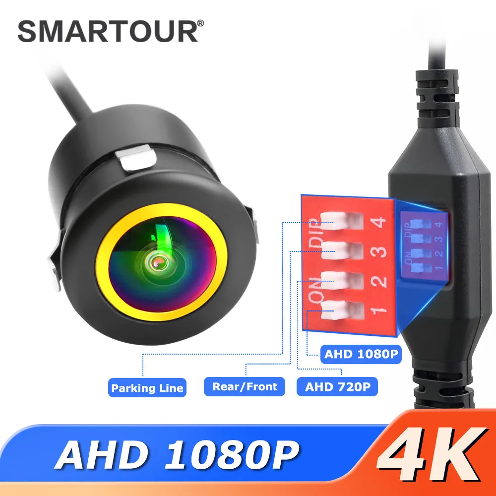 Ahd 1080p câmera de visão traseira do carro 180 "fisheye lente dourada full hd visão noturna veículo ccd ntsc invertendo câmera de backup lateral frontal