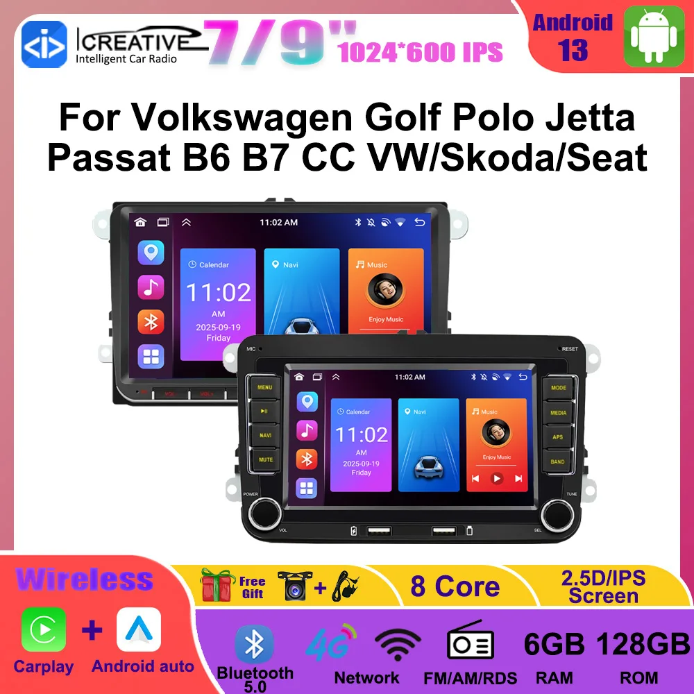 Android 13 AutoRadio Multimedia Player CarPlay 2Din DSP For VW/Volkswagen Passat Golf MK5 MK6 Jetta EOS POLO Touran Seat Sharan
