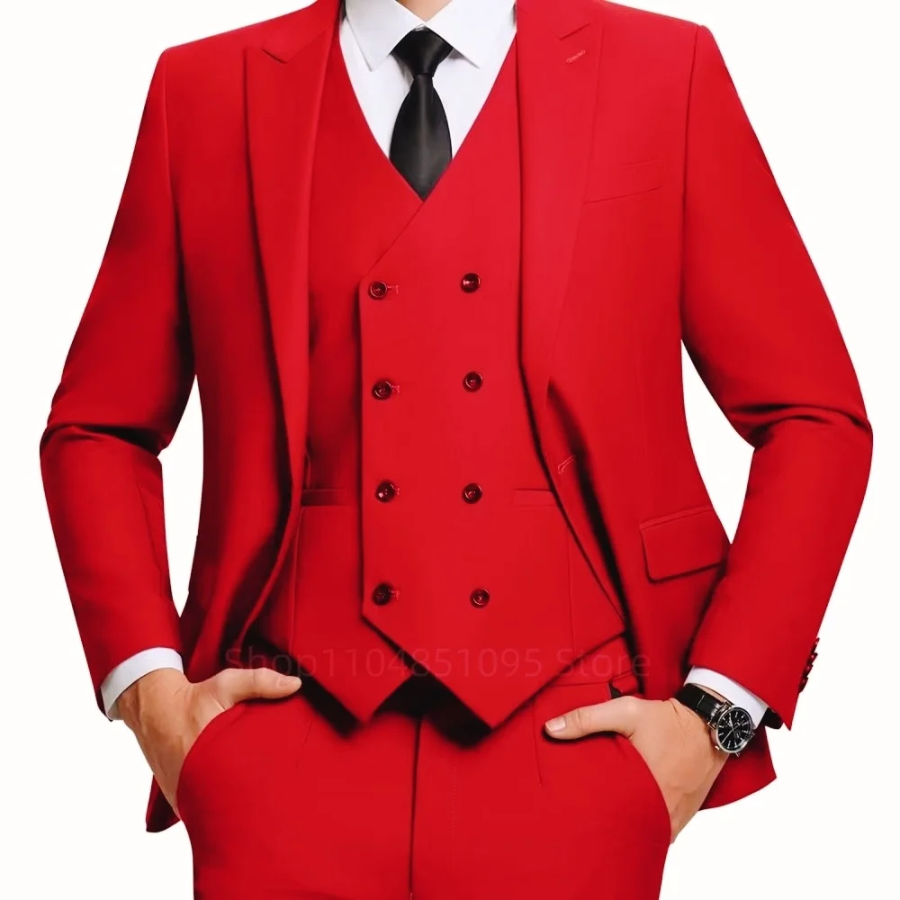 

Men's Casual Slim Fit Tuxedo 3-Piece Set - Solid Color Business Formal Suit with Shawl Lapel One-Button Blazer Vest Pants