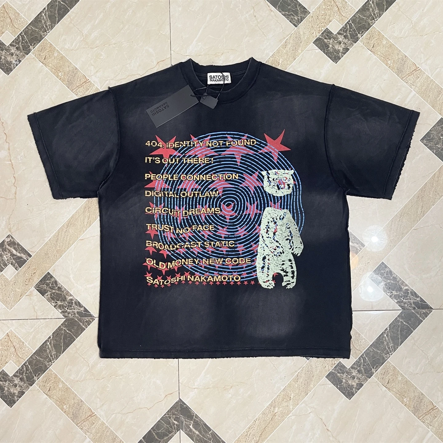 SATOSHI NAKAMOTO OVERDRIVE TEE WASHED Hole T Shirt Men Women High Quality Tee Tops T-Shirt
