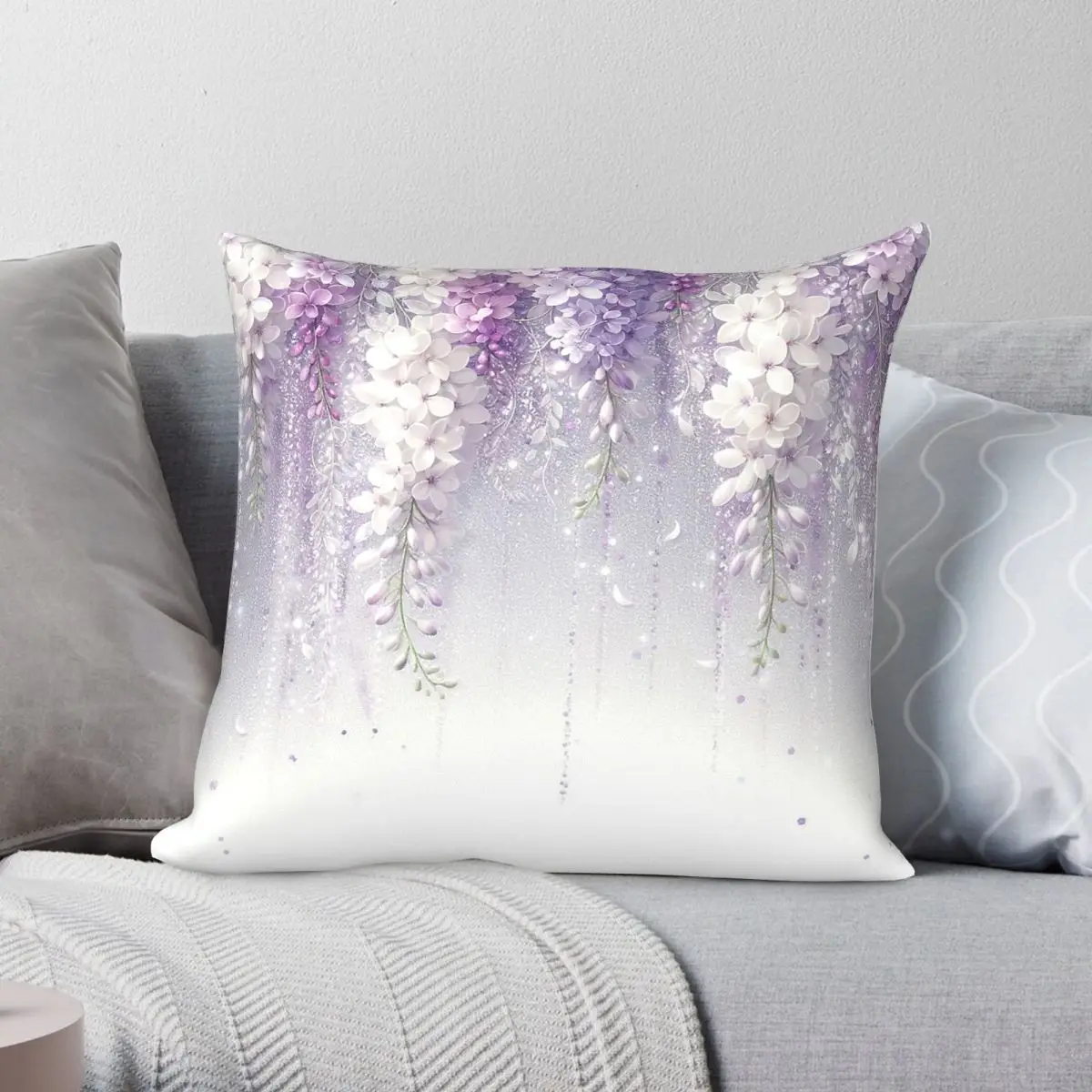 Wisteria Elegance Square Pillowcase Polyester Linen Velvet Creative Zip Decor Bed Cushion Case 45x45