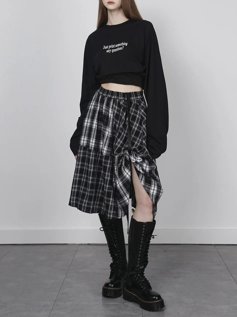 

Черно-белая юбка ANYQUESTION с регулируемым поясом, миди, А-силуэт, из смеси хлопка и полиэстера, зимняя коллекция