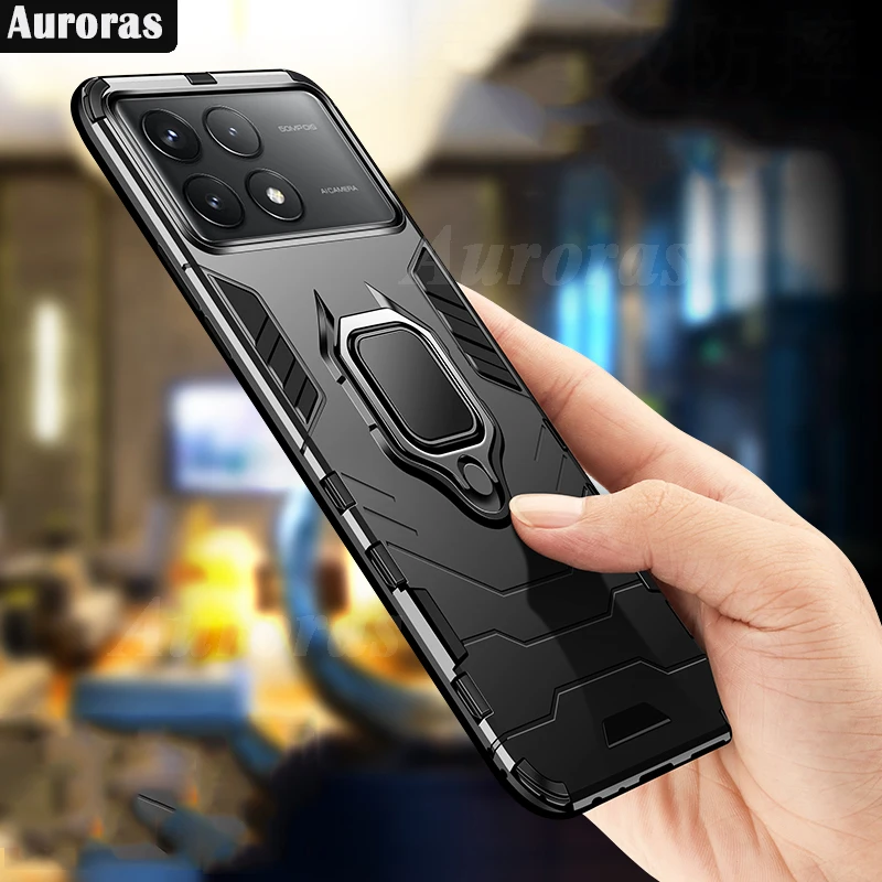 

Auroras For Xiaomi POCO X6 Pro 5G Case With Ring Armor Military-grade Rugged Silicone Shell For Mi Poco M6 Pro Cover Fundas