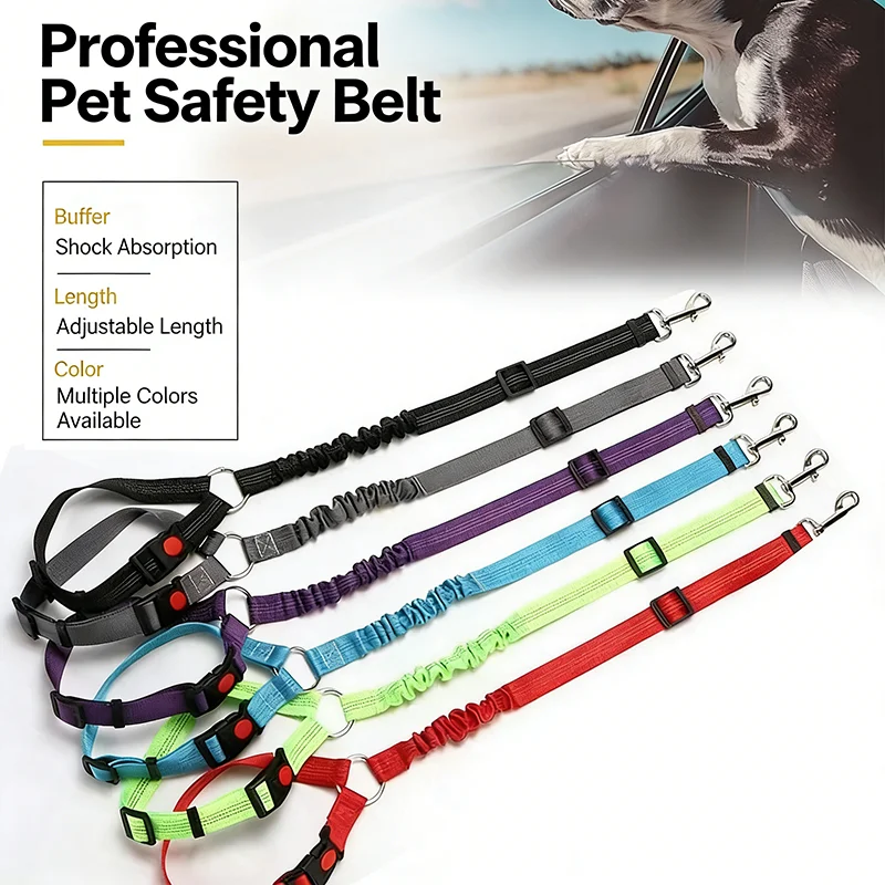 Elastic Retractable Reflective Dog Car Safety Belt Pet Leash Durable Lead For Small Medium Large Dogs Outdoor Travel Walking