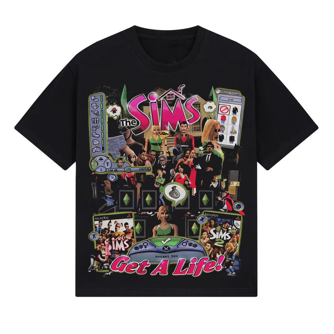 Koszulka The Sims Classic Summer Tee, bawełniana, z nadrukiem, krótki rękaw, modna, luźna, oversize, streetwear, męska i damska.