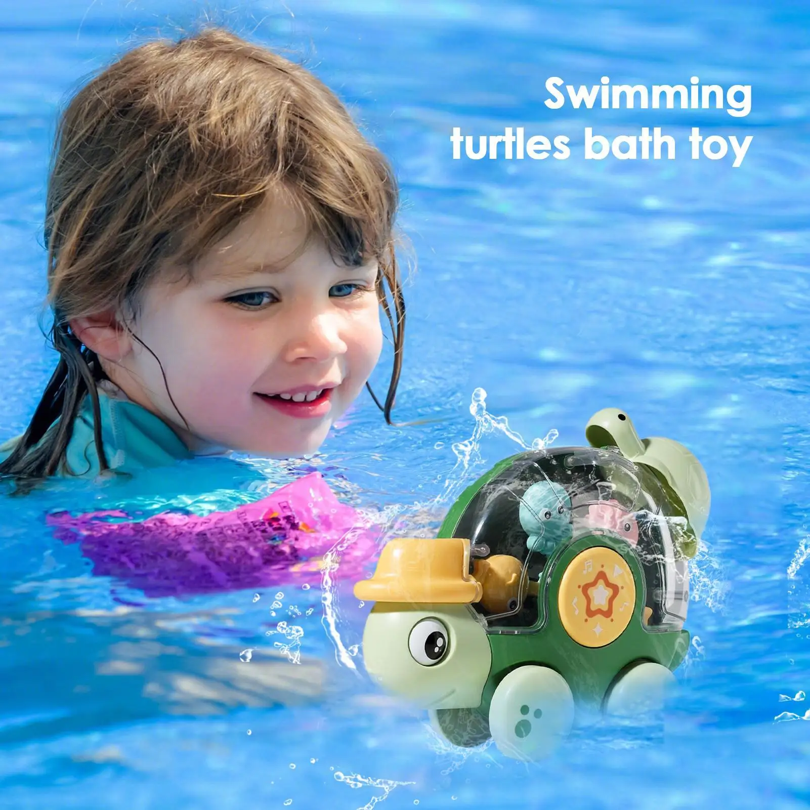 Turtle Bath Toys Bath Water Turtle with Spoon Bathroom Toy Bathtub Play for Outdoor Beach Floor Indoor Park Birthday Travel