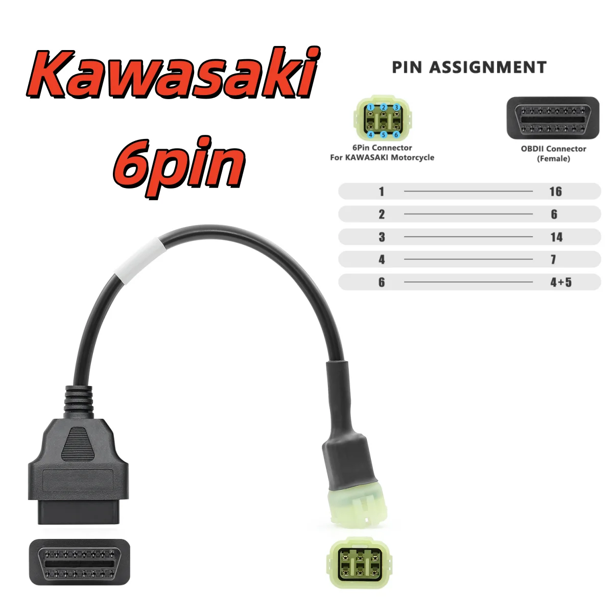 For Kawasaki 6 Pin to 16 Pin OBD2 Diagnostic Cable Adapter for Motorcycle Moto Scanner Extension Connector Adapter Tool