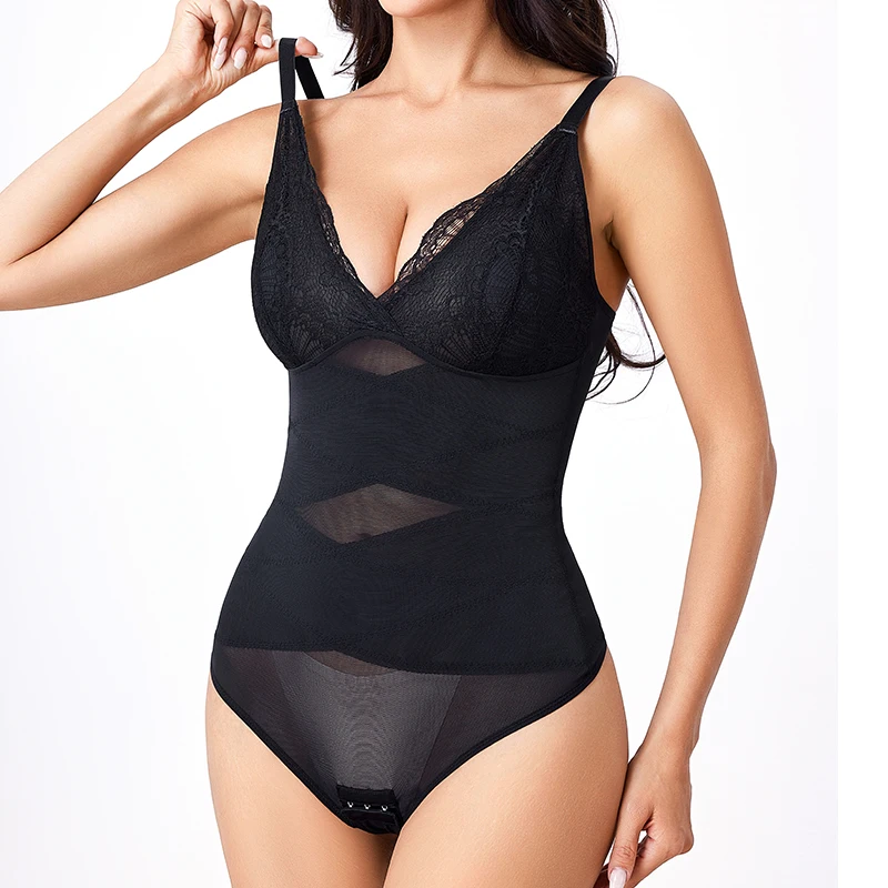 النساء ملابس داخلية ارتداءها مثير الدانتيل المرقعة العميق الخامس الرقبة تانك القمم البطن التحكم النحت سيور محدد شكل الجسم