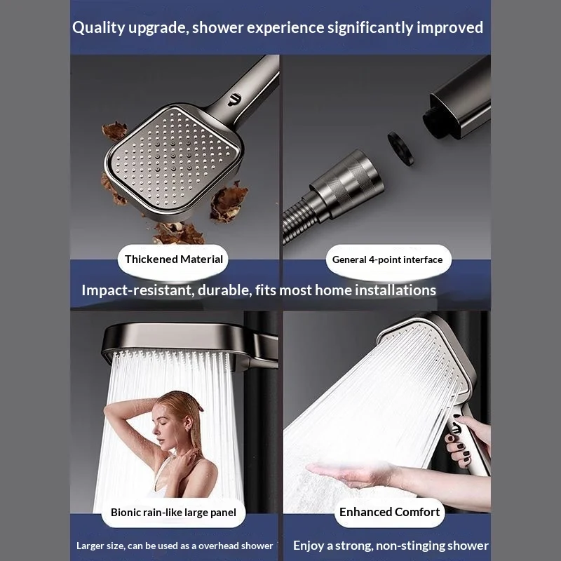 Square pressurized shower head, enhanced bathroom faucet, lotus-shaped pressurized high-flow shower head for bathing