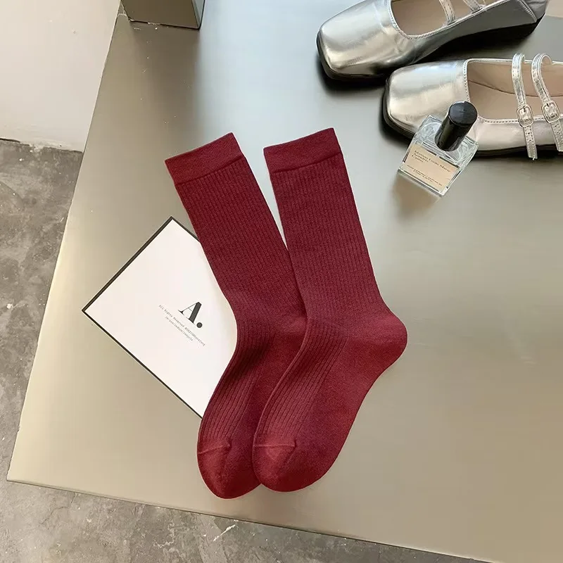 1/6 Paar Damen-Halbsocken für Herbst und Winter, einfarbig, warm, bequem, modisch, schlicht, im koreanischen Stil, lässig, gestapelt. – Detail 14