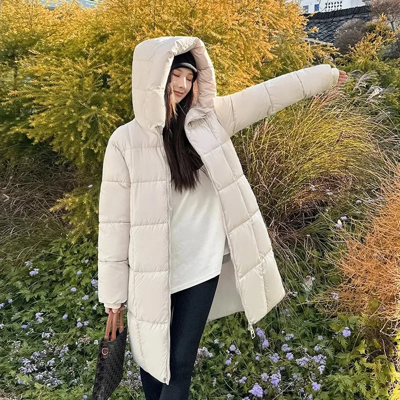 Caldo inverno con cappuccio lungo piumino donna parka Chaqueta cotone spesso imbottito antivento Parcas soprabito Casual allentato abbigliamento da neve Jaquet