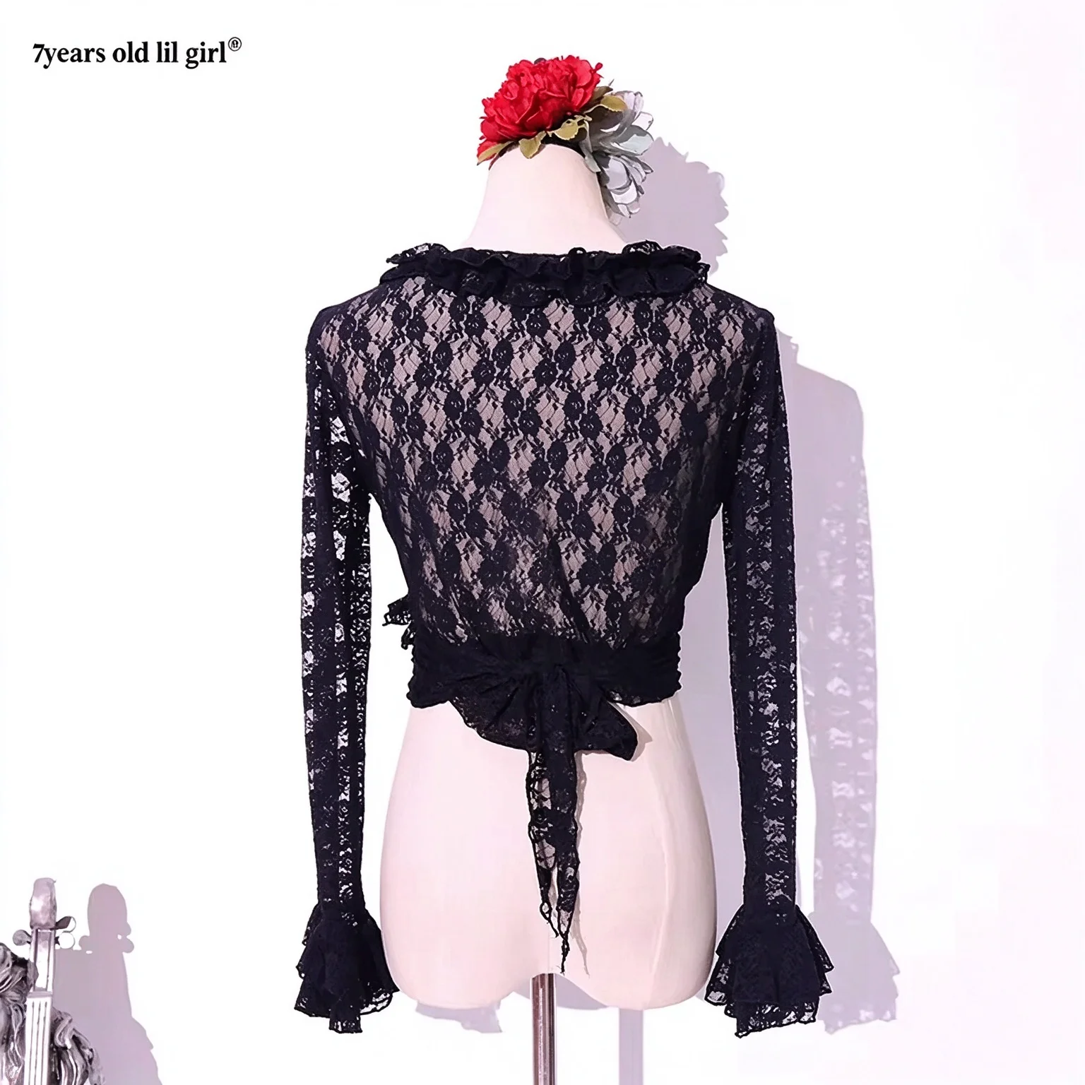 7Years Old Lil Girl 2025 Black Flamenco Workout Jacket With Lace Ruffle Sleeve Top EUU18