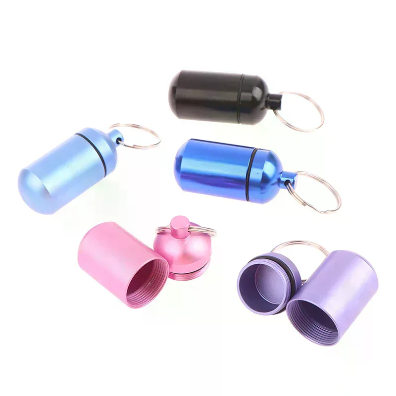 Waterproof Metal Keychain Outdoor Portable Medicine Bottle Keychain Storage Sealed First-Aid Medicine Bottle Wholesale 2.3x5cm
