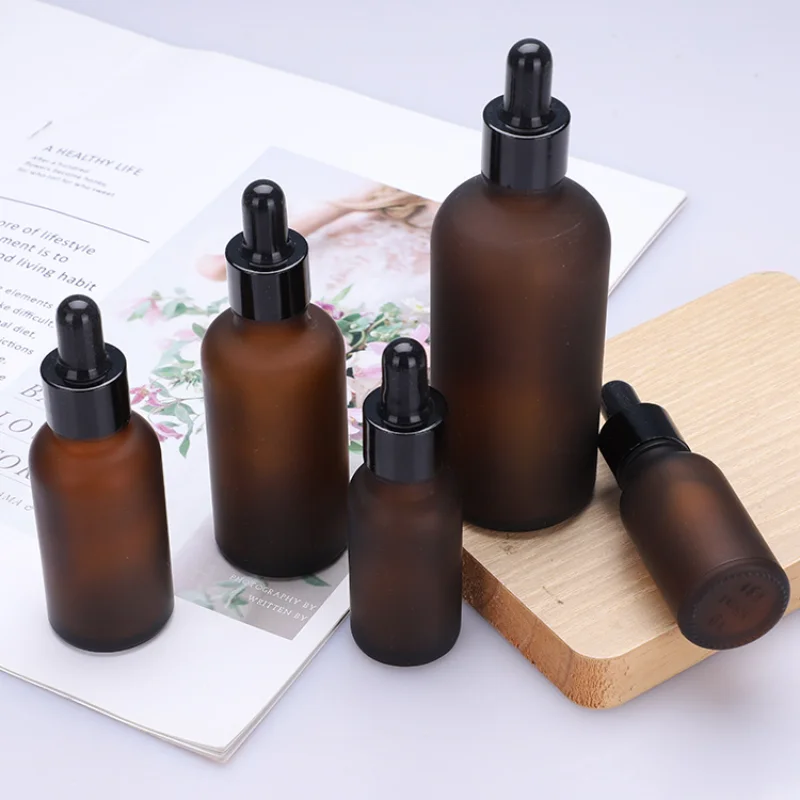 Dropper Bottles 5ml-100ml Reagent Anti-UV Drop Frosted Amber Glass Aromatherapy Liquid Pipette Bottle Refillable Bottles Travel