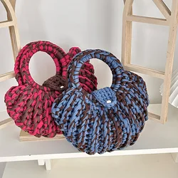 Handmade Crochet Woman Handbags Half Moon Knitting Designer Bag Round Handle Woven Bags for Women Phone Purses Clutch Female New