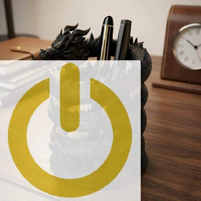 3D Printed Cool Black Dragon Pen Holder Creative Desktop Statue Realistic Spiral Coiled Storage Holder