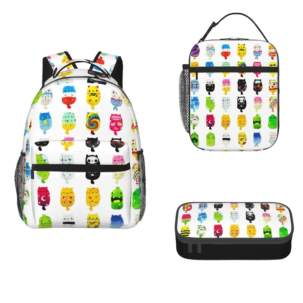 

Cats Vs Pickles Backpacks Boys Girls Bookbag Students School Bags Cartoon Kids Rucksack Lunch Bag Pen Bag Three-Piece Set