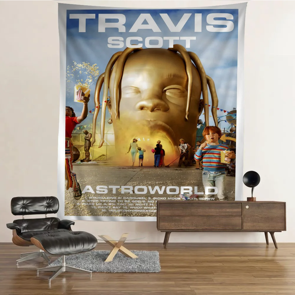 Hip Hop Singer T-Travis S-Scott Printed Wall Tapestry Indian Buddha Wall Decoration Witchcraft Bohemian Hippie Decor Blanket