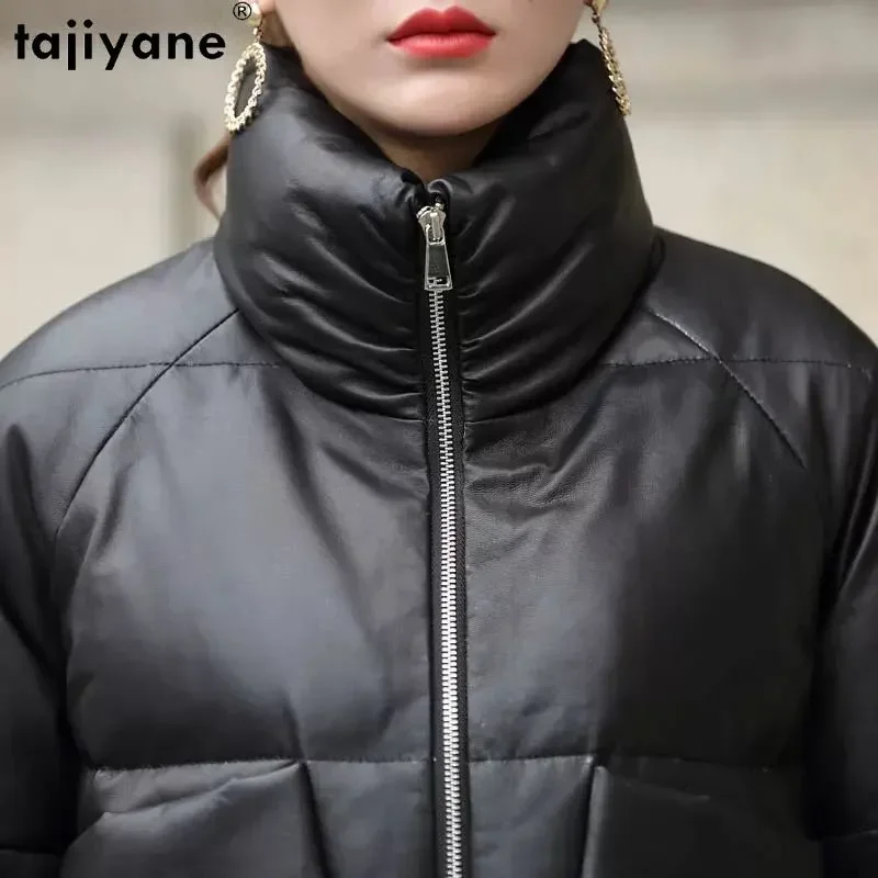 Tajeyane-Chaquetas de piel de oveja auténtica para mujer, abrigos cortos de plumón de pato, cuello alto, otoño e invierno, 2023