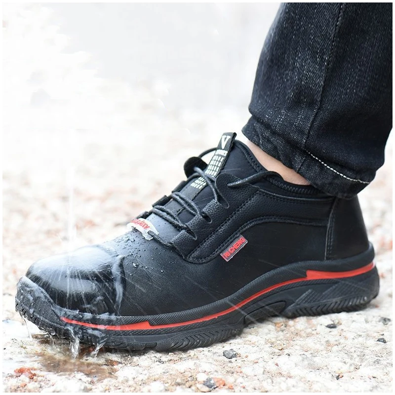 

men's fashion steel toe covers safety shoes natural leather worker insulation shoe outdoors working boots safe sneakers protect
