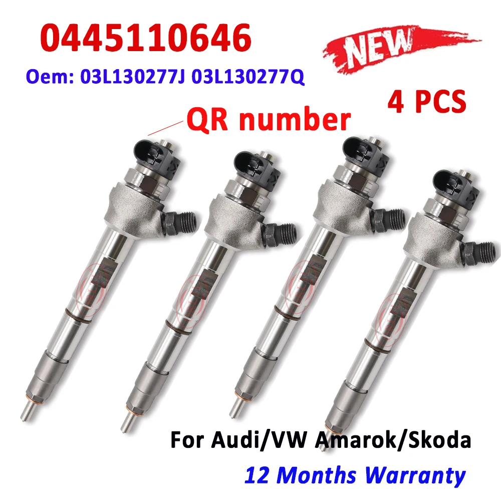 

4 PCS NEW 0445110646 Diesel Injector 0 445 110 646 03L130277J Common Rail 03L130277Q For VM AMAROK /AUDI 03L 130 277J ​ORLTL