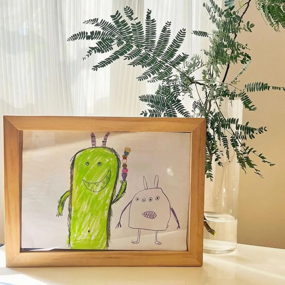 Wall Decoration Wooden Kids Art Frame Changeable Memorial Cards Display Holder Rotatable Family Portraits Picture Frame Kids
