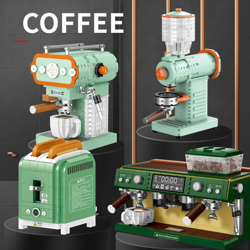 Classic Creative Coffee Machine Mini Diamond Model Building Blocks  City Friend Bricks Toys for Kids Adult Gifts