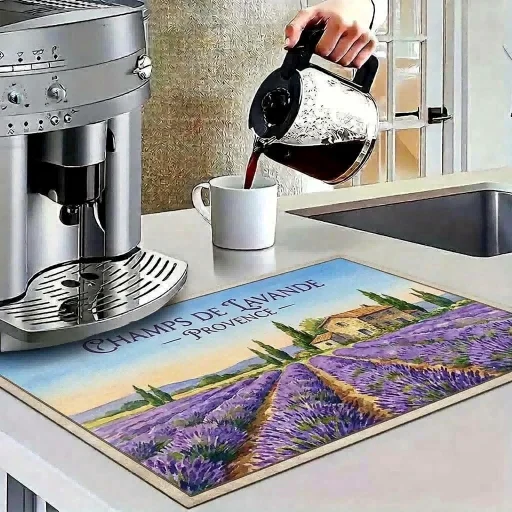 Thick Square Dining Mat, Water Absorbent Tableware Pad with Non-Slip Rubber Bottom for Coffee Station and Kitchen Counter